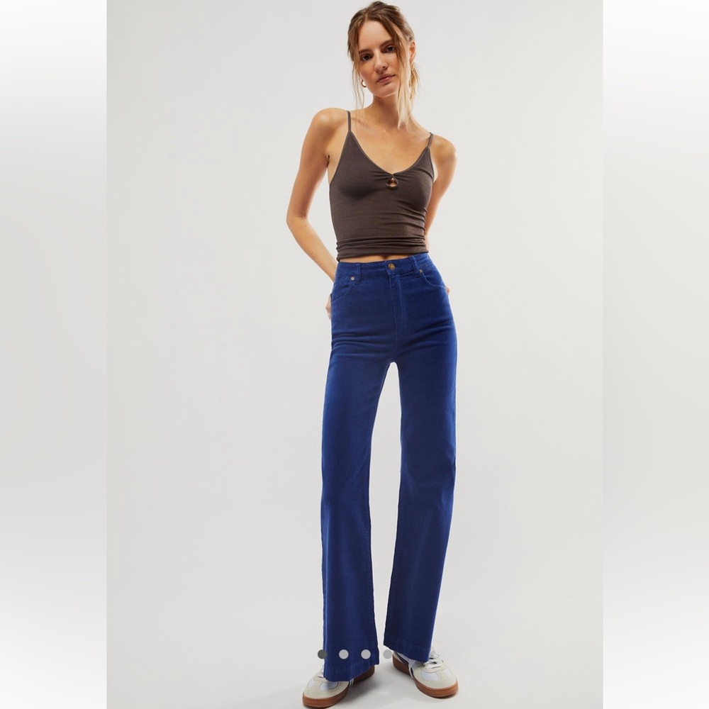 Free People Rollas East Coast Cord Flare Jeans in Marine Blue